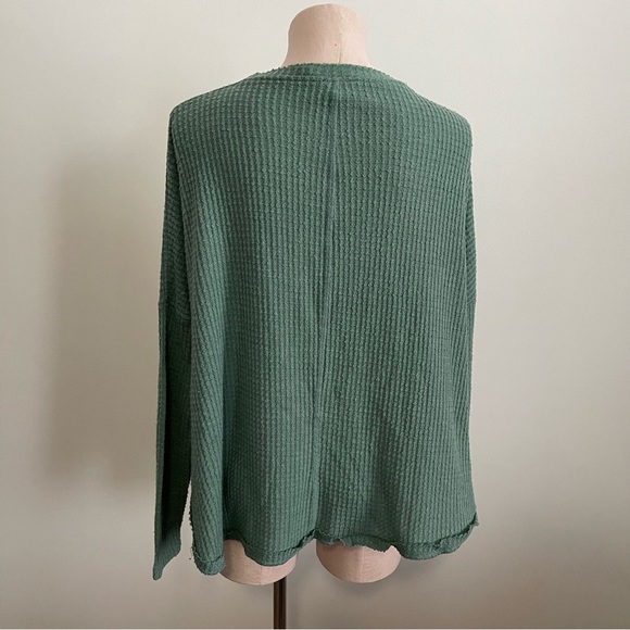 URBAN OUTFITTERS OUT FROM UNDER Green Waffle Cardigan Button Down JOJO - Picture 9 of 12